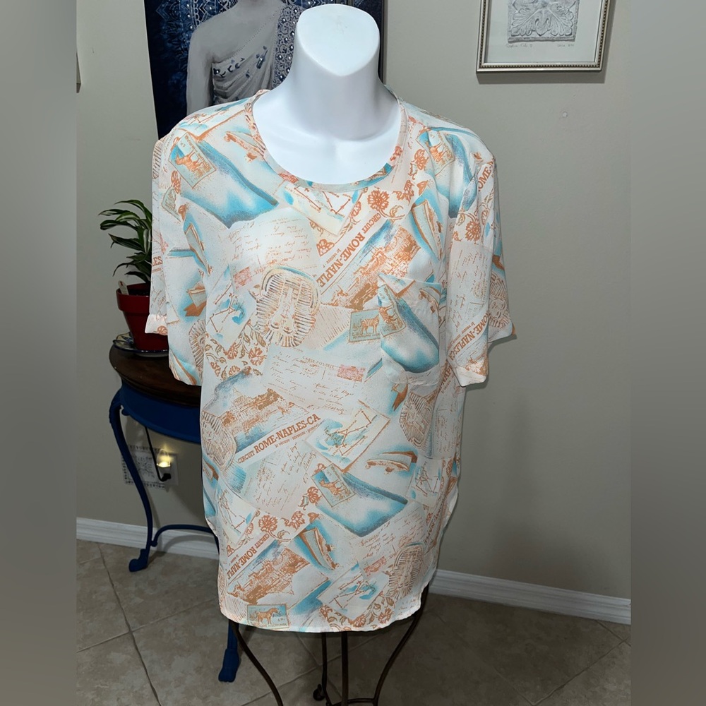 Vintage 80’s 90’s Nicola Postcard Travel Print Top - Oversized S